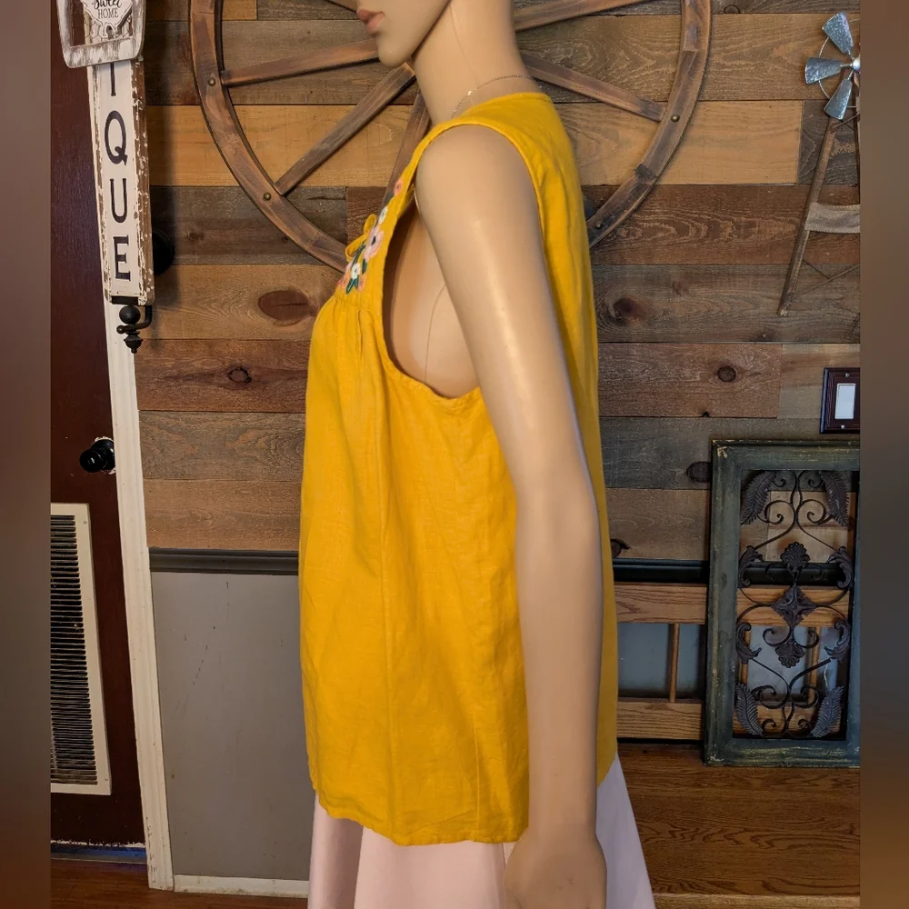 J Crew Mustard Yellow Embroidered Floral Blouse